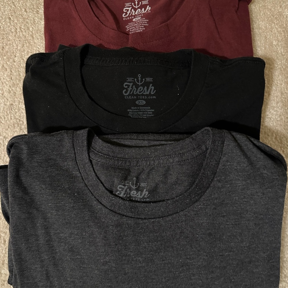 Fresh Clean Tees Men's Short Sleeve Shirt Trio - Black, Gray, and Red